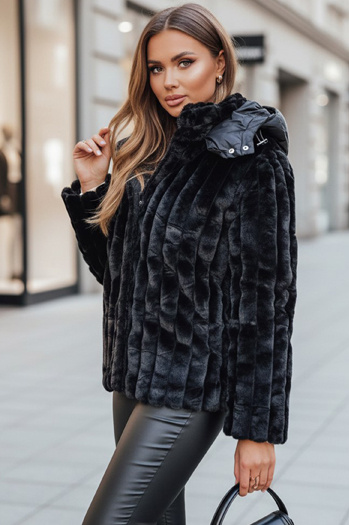 Damen Pelzjacke mit Kapuze schwarz Dstreet TY5276z