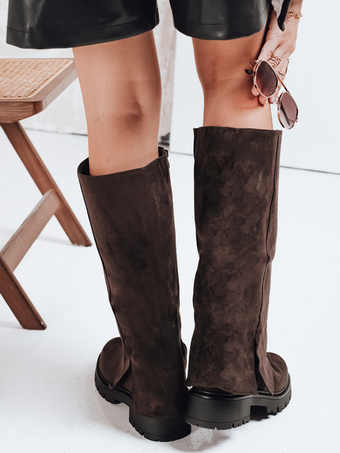 Damenstiefel mit breitem Schaft aus Wildleder braun Dstreet ZY1170