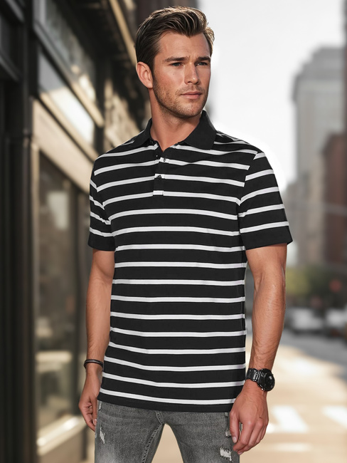 Gestreiftes Herren-Poloshirt schwarz Dstreet PX0636