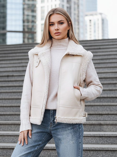Damen Lederweste mit Schafsfell beige Dstreet TY5238z