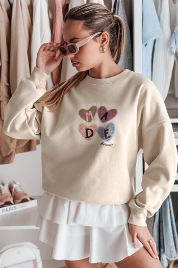 Damen Sweatshirt in Übergröße mit Herzen MADELIN cappuccino Dstreet BY1462