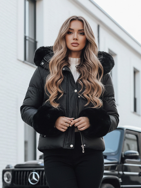 Damen Winterjacke YOUWARM kurz gesteppt mit Fell schwarz Dstreet TY5006