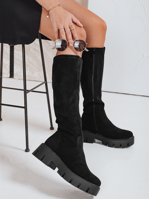 Damen Wildleder Plateaustiefel schwarz Dstreet ZY1103