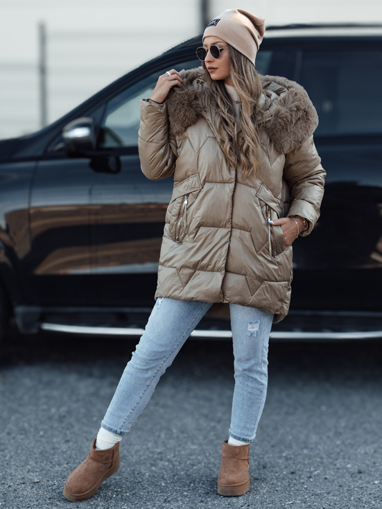 Damen FROSTYFIT gesteppte Winterjacke mit Kapuze beige Dstreet TY4676