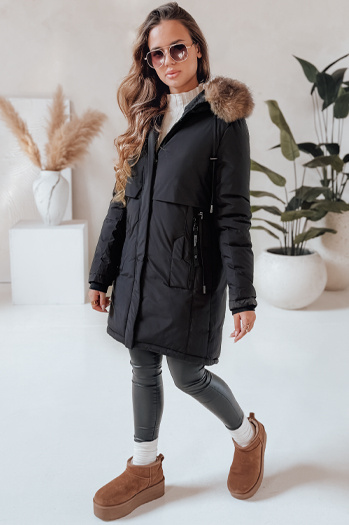 Damen Winter Parka Jacke mit Kapuze schwarz Dstreet TY5080