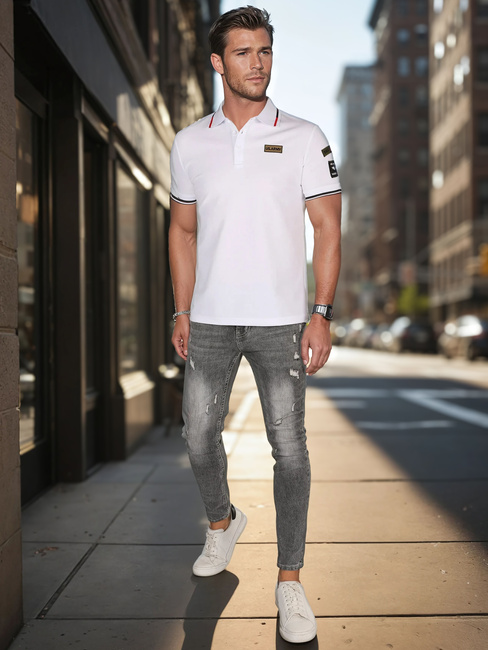 Herren-Poloshirt mit Aufnähern weiß Dstreet PX0635