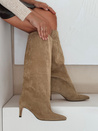 Damenstiefel mit weitem Schaft aus Wildleder beige Dstreet ZY1025