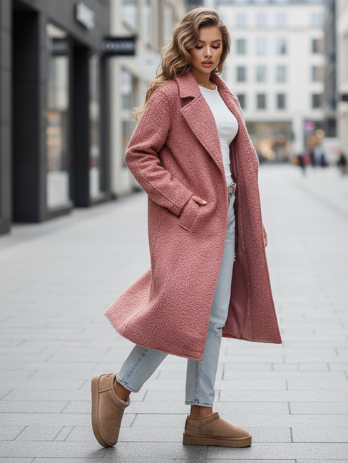 Langer Damenmantel aus Schafsfell rosa Dstreet NY0755z