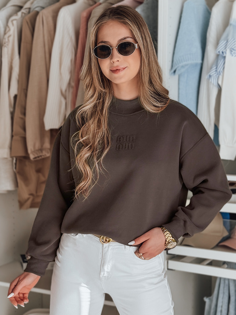 Damen Sweatshirt in Übergröße mit LOVASON Aufnäher mokka Dstreet BY1417
