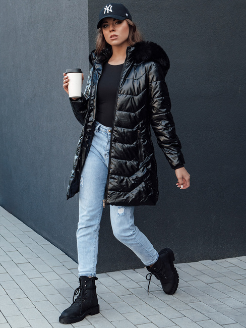 Gesteppte Damen Winterjacke mit Pelz SHINE schwarz Dstreet TY4483