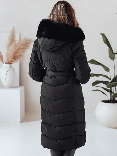 Damen Winter lange Steppjacke mit Pelz schwarz Dstreet TY5085