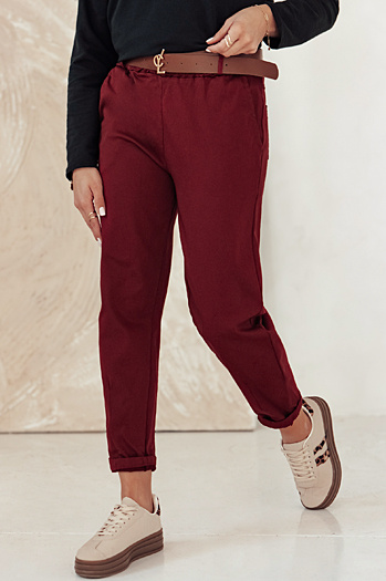 Damen Chinohose Einheitsgröße ELEGANTENO Hose mit Gürtel burgunderrot Dstreet UY2256