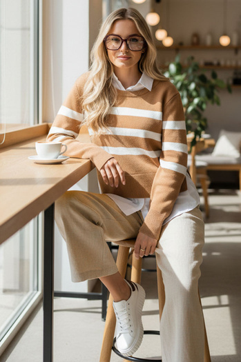 Damen Lange Pullover ASTRIDA Farbe Camel DSTREET MY2226