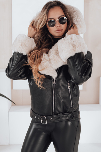 Damen Winterjacke Leder Ramsleder mit Fell schwarz Dstreet TY5118