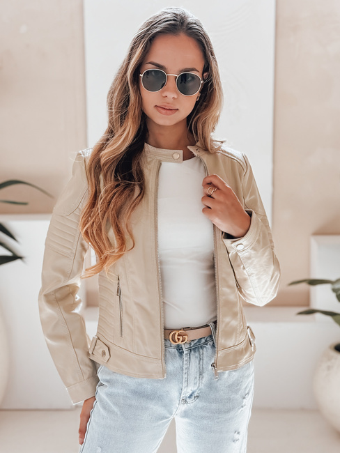 Damen Leder Ramones Jacke ROCKMISS beige Dstreet TY5215