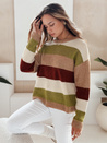 Gestreifter Damen-Pullover CALVENA camel grün Dstreet MY2559