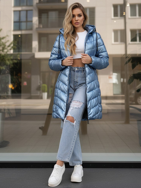 Lange Damen-Winter-Steppjacke blau Dstreet TY5515