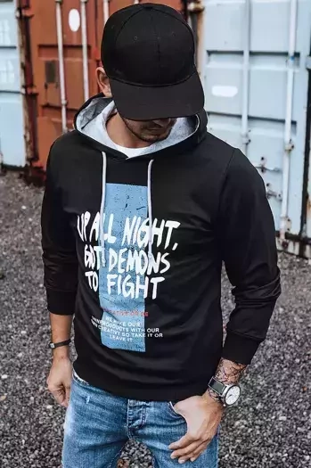 Herren Kapuzenpullover mit Aufdruck Schwarz Dstreet BX5396