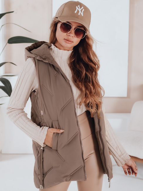 Damen Steppweste mit Kapuze dunkelbeige Dstreet TY5109