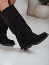 Damenstiefel aus Wildleder mit Fransen schwarz Dstreet ZY1268