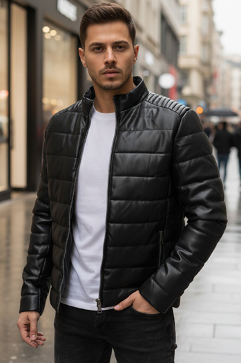 Herren gesteppte Winterlederjacke schwarz Dstreet TX5114