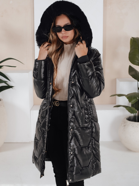 Damen Winterjacke ELECIO lang gesteppt mit Kapuze schwarz Dstreet TY5178