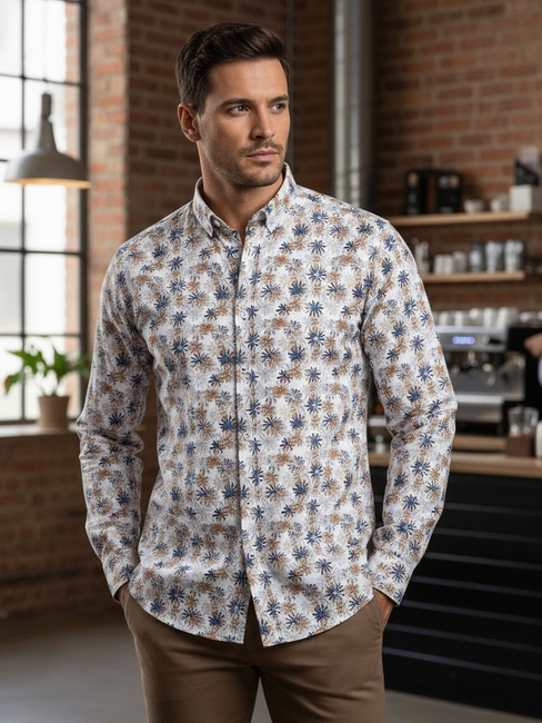 Weißes Herrenhemd mit Blumenmuster Dstreet DX2645
