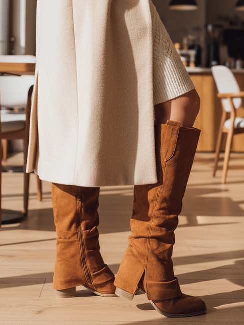 Damen Kamel Wildleder Stiefel Dstreet ZY1309