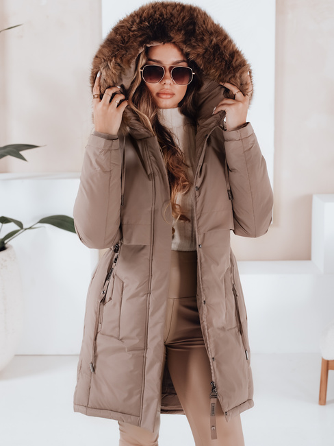 Damen Winter Parka Jacke mit Kapuze dunkelbeige Dstreet TY5084