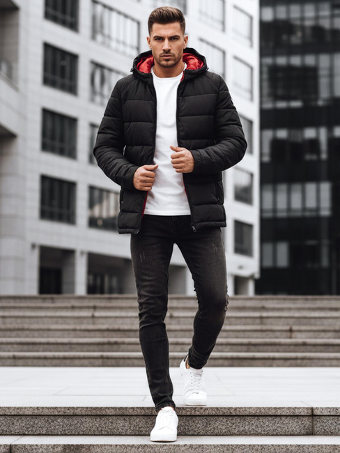 Herren Steppwinterjacke mit Kapuze schwarz Dstreet TX4894