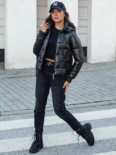 Damen FASHWARM kurze Steppjacke mit Kapuze schwarz Dstreet TY4640