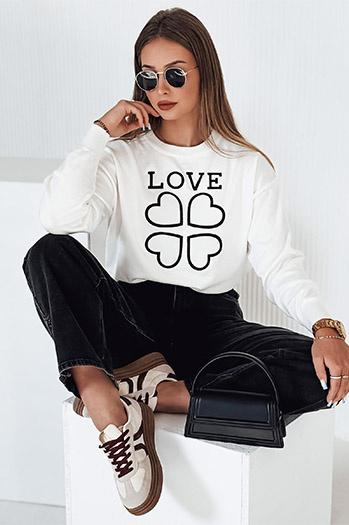 Bedruckter Damen-Pullover CLOVER weiß Dstreet MY2337