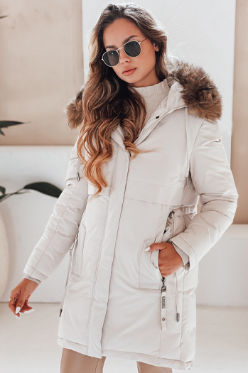 Damen Winter Parka Jacke mit Kapuze hellbeige Dstreet TY5083