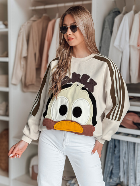 Damen Sweatshirt in Übergröße mit Patches CUTE MAKEX beige Dstreet BY1492