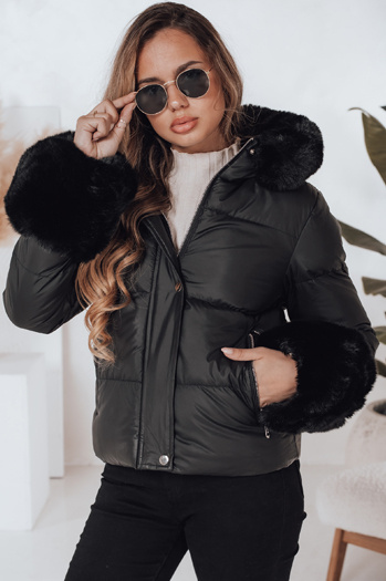 Damen Winterjacke YOUWARM kurz gesteppt mit Fell schwarz Dstreet TY5006
