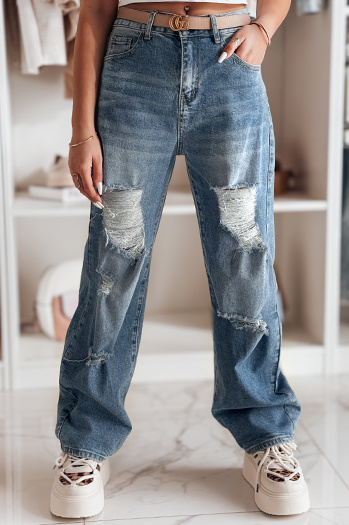 Damen Denim Baggy Hose mit Löchern DEMARIP blau Dstreet UY2486