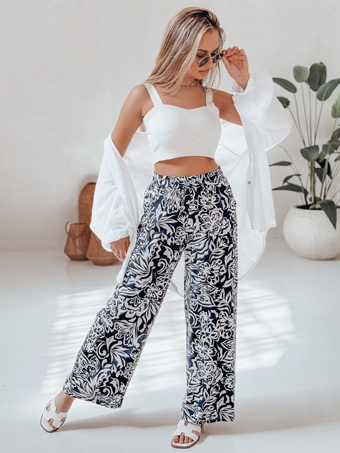 Damen Stoffhose mit weitem Bein TROPICAL SUN navy blau Dstreet UY2632
