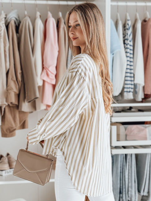 Damen Oversize-Shirt mit längerem Rücken SAMONE in beige und weiß gestreift Dstreet DY0463