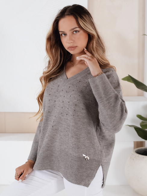 Damen Pullover mit V-Ausschnitt VERALIA grau Dstreet MY2519