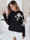 Damenpullover mit Blumenapplikation GIRLHERBAL schwarz Dstreet MY2545