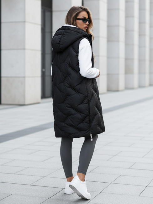 Lange gesteppte Damenweste mit Kapuze schwarz Dstreet TY5096