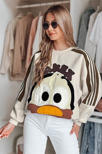 Damen Sweatshirt in Übergröße mit Patches CUTE MAKEX beige Dstreet BY1492