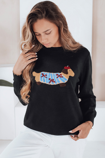 Damenpullover mit Hundeapplikation CHICPAWS schwarz Dstreet MY2541