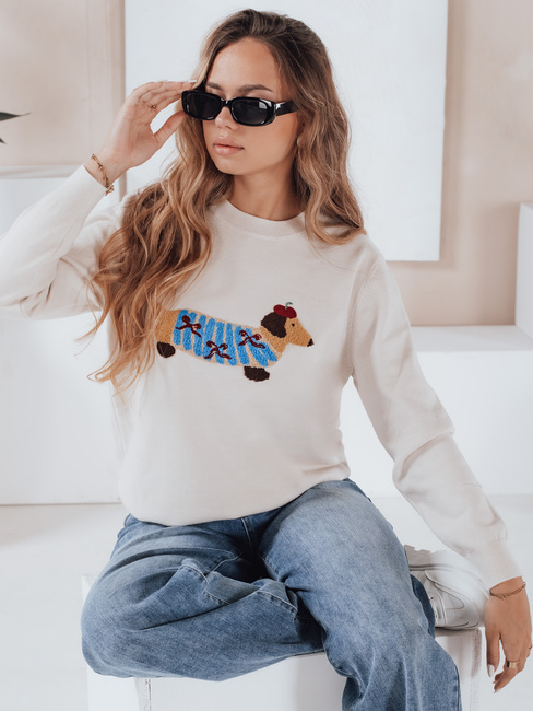 Damenpullover mit Hundeapplikation CHICPAWS creme Dstreet MY2542