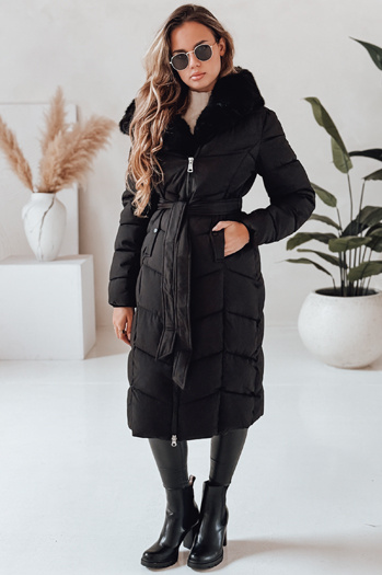 Damen Winter lange Steppjacke mit Pelz schwarz Dstreet TY5085