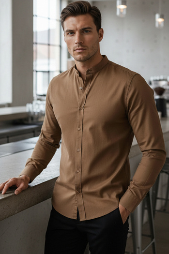 Herren Freizeithemd mit Stehkragen braun Dstreet DX2592