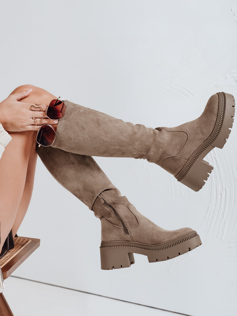 Damen Wildleder Stiefel auf dicke Sohle beige Dstreet ZY1167