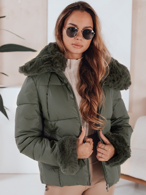 Kurze Damen Steppjacke mit Fell grün Dstreet TY5068
