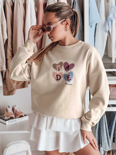 Damen Sweatshirt in Übergröße mit Herzen MADELIN cappuccino Dstreet BY1462