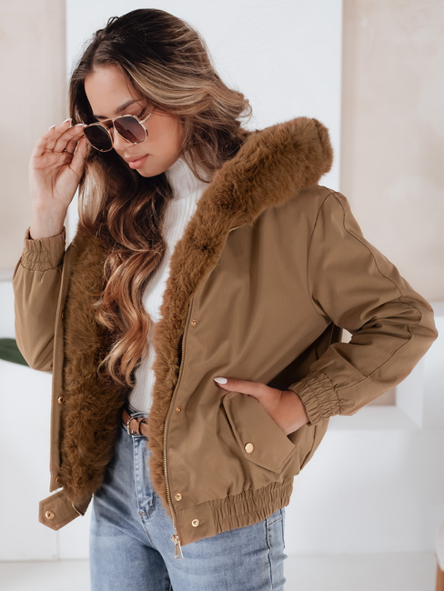 Damen Winterjacke VESSADA kurz mit Fell hellbraun Dstreet TY5061